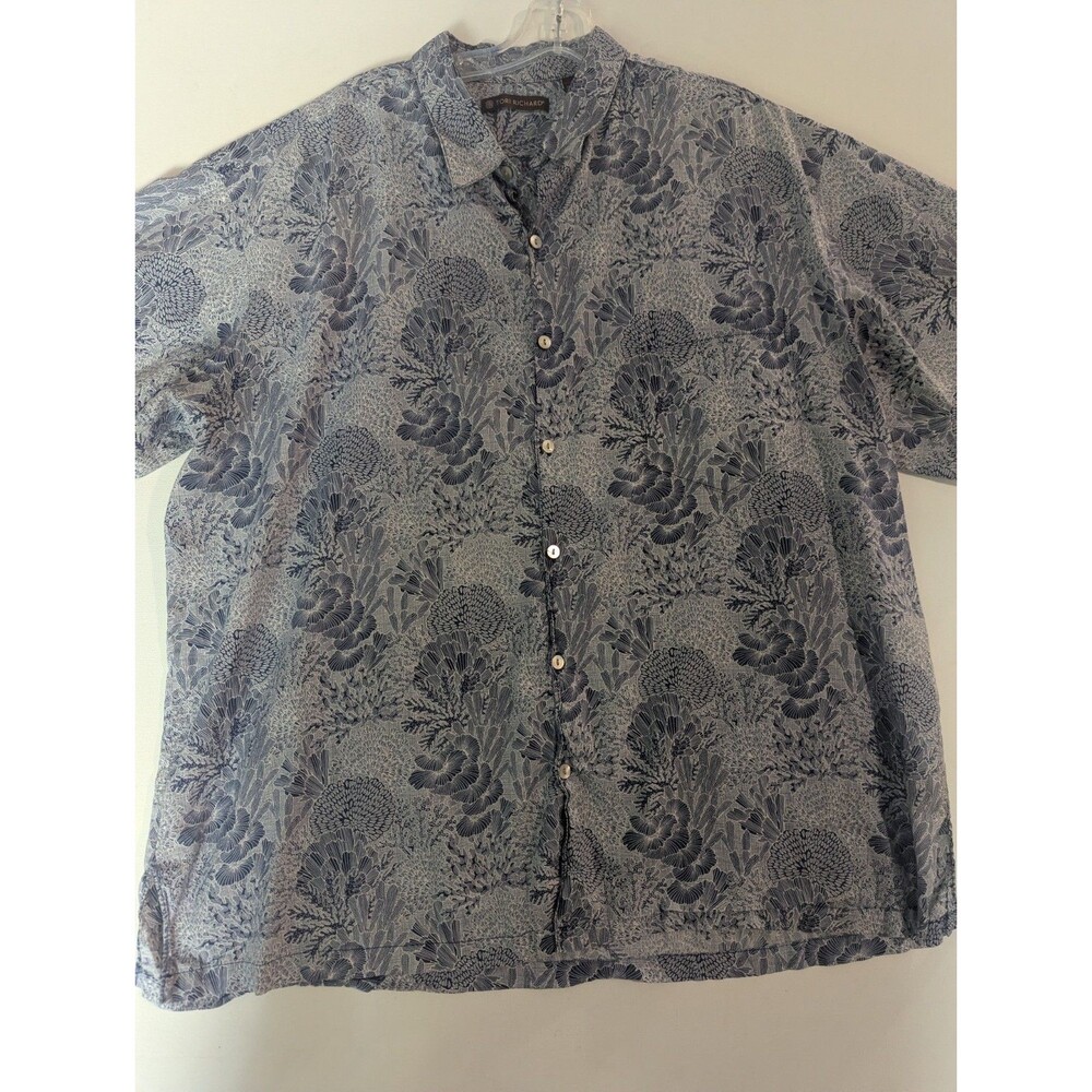 Tori Richard Hawaiian Shirt Mens XXL Blue Floral Summer Print Cotton Lawn